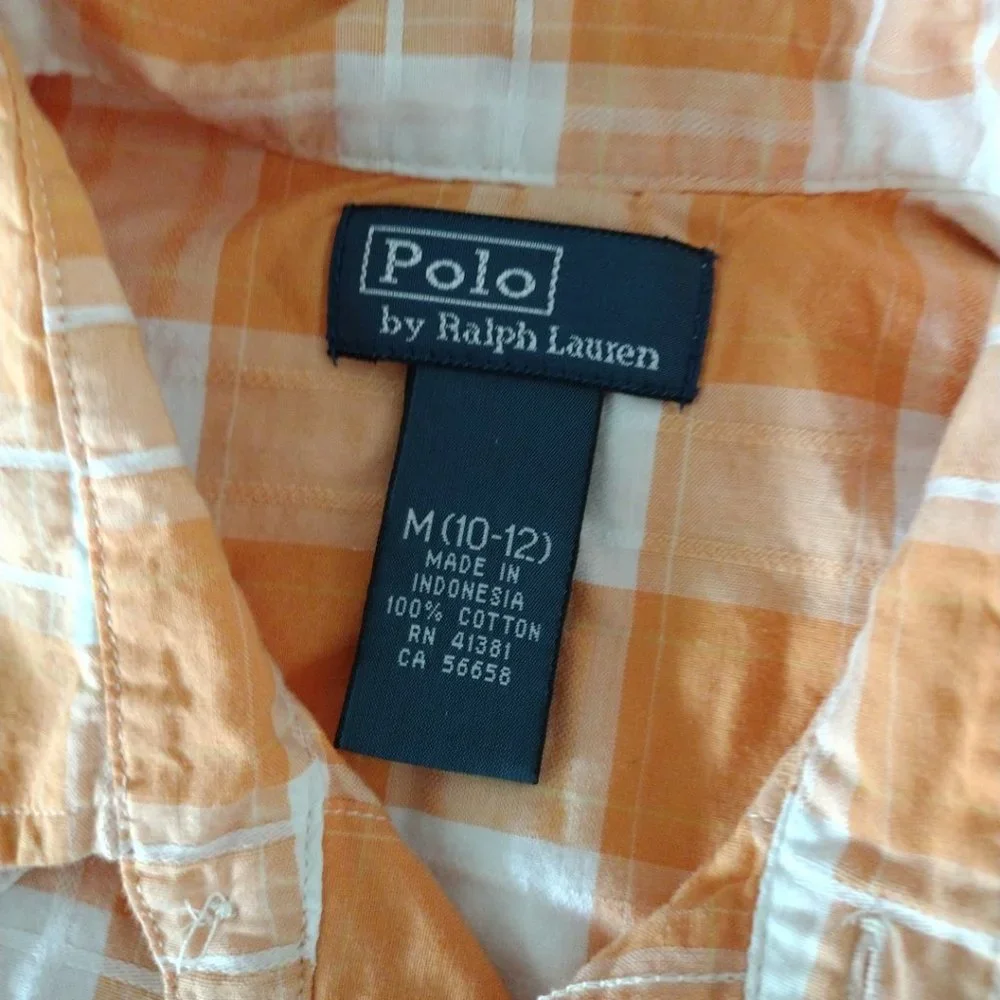 Polo Ralph Lauren Western orange plaid‎ pearl snap button closure short sleeve M